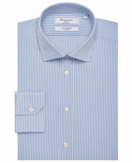 Classic blue shirt with white stripes francese_0