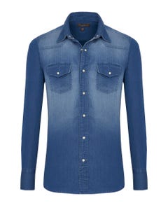 Camicia trendy blu denim, regular italiano_0