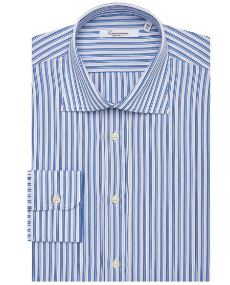 Camicia fancy cotone a righe bianca e blu francese_0