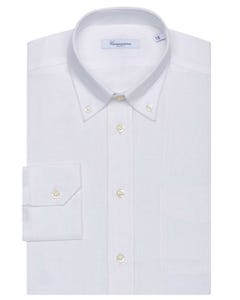 Camicia fancy in lino bianca, con taschino, slim button down_0