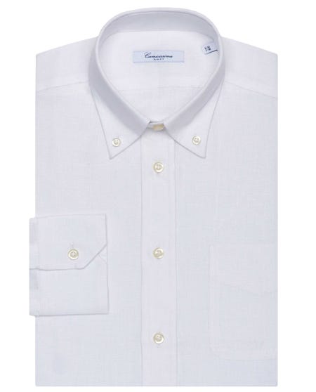 Camicia fancy in lino bianca, con taschino, slim button down_0