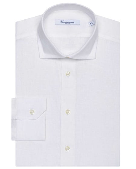 Camicia fancy in lino bianca francese_0