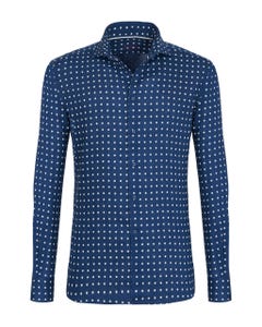 Camicia trendy in lino blu con microfantasia floreale, slim francese_0