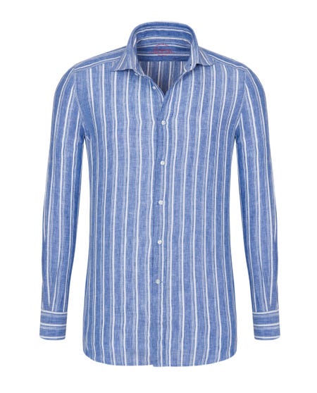 Camicia trendy lino azzurra con riga bianca 168zs - wide collar_0