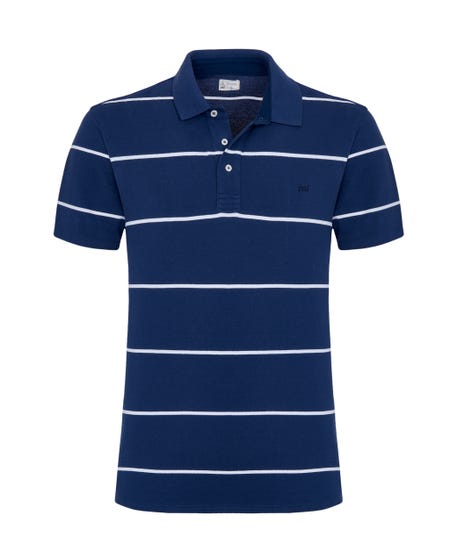 Polo in piquet blu navy a righe bianche_0